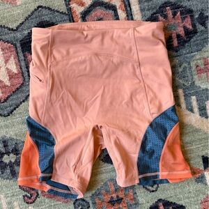 Fabletics Coral and Blue Biker Shorts